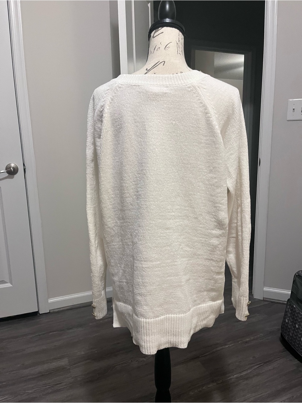 Lilly Pulitzer Ivory Crewneck Sweater with Gold Button Cuffs - Picture 3 of 5